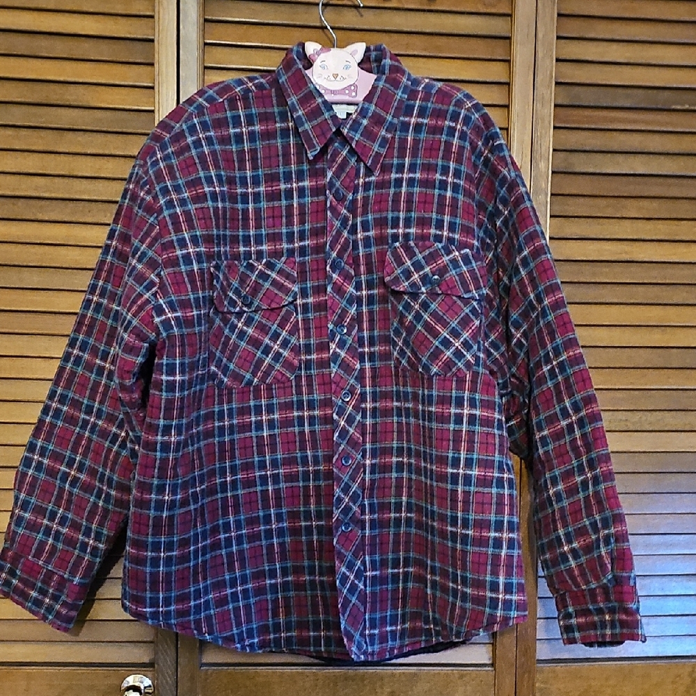 Vintage Wilderness Men's Plaid insulated Flannel Shirt button down comfy warm - Picture 5 of 16